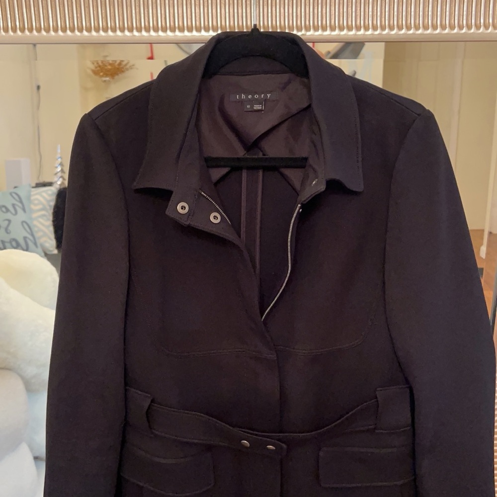 Theory Black Trench Coat Minimalist Design